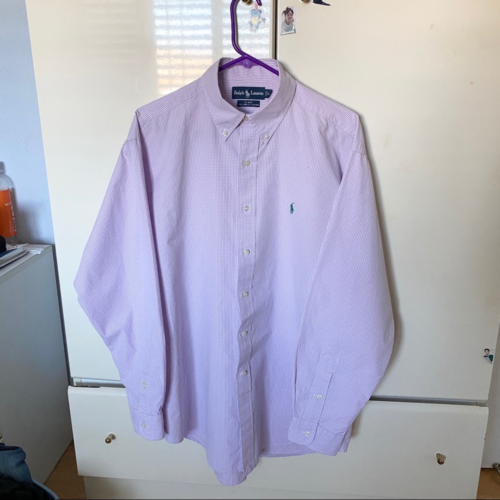 Purple and white checkered shirt